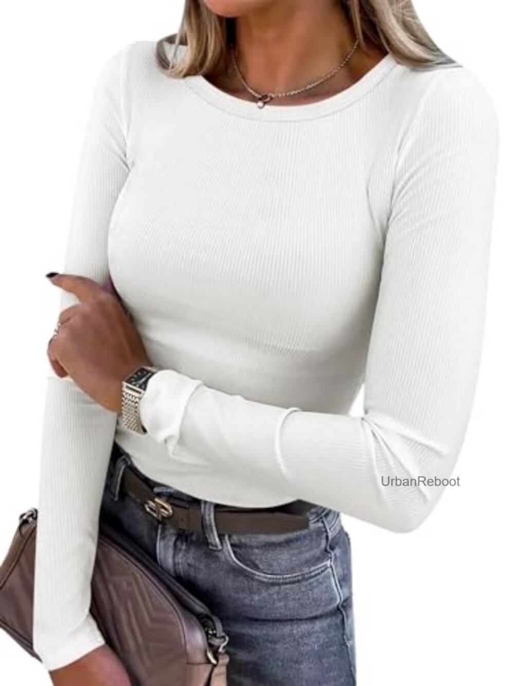 Women Ribbed Slim Fit Long Sleeve Crewneck T-Shirt Basic Casual Top